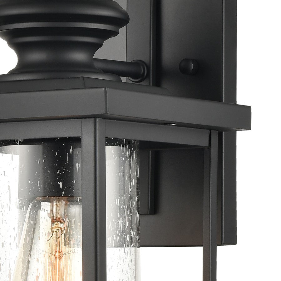 Atlas Lighting Minersville 17in 1-Light Outdoor Sconce | Transitional Matte Black and Clear Seeded Glass | Covered Porch | Model OL11182-BK