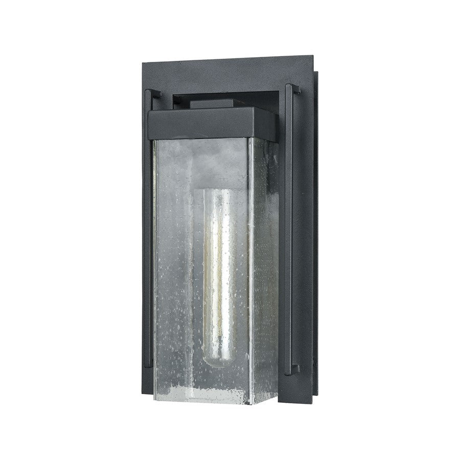 Atlas Lighting Overton 12in 1-Light Outdoor Sconce | Arts & Crafts Matte Black and Clear Seeded Glass | Porch & Entryway | Model OL11200-BK
