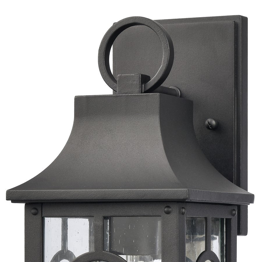 Atlas Lighting Triumph 14.5in 1-Light Outdoor Sconce | Traditional Textured Black and Clear Seeded Glass | Entryway & Covered | Model OL11228-BK