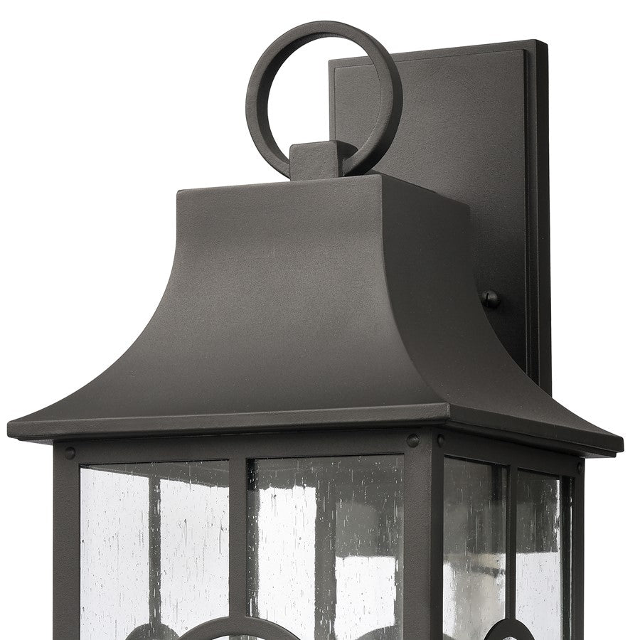 Atlas Lighting Triumph 23in 3-Light Outdoor Wall Sconce | Traditional Textured Black and Clear Seeded Glass | Porch & Entryway | Model OL11231-BK