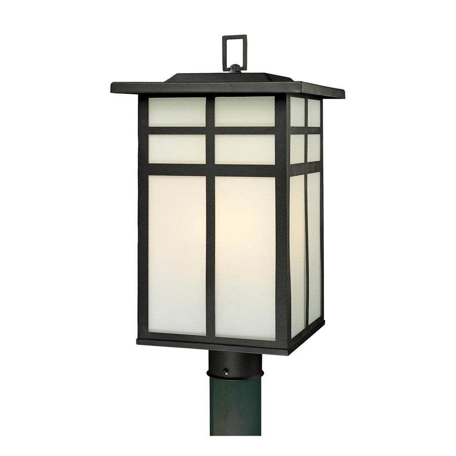 Atlas Lighting Mission 11in 3-Light Outdoor Post Light | Transitional Black and White Glass | Driveway & Entryway | 11 x 11 x 20 in | Model OL11270-BK