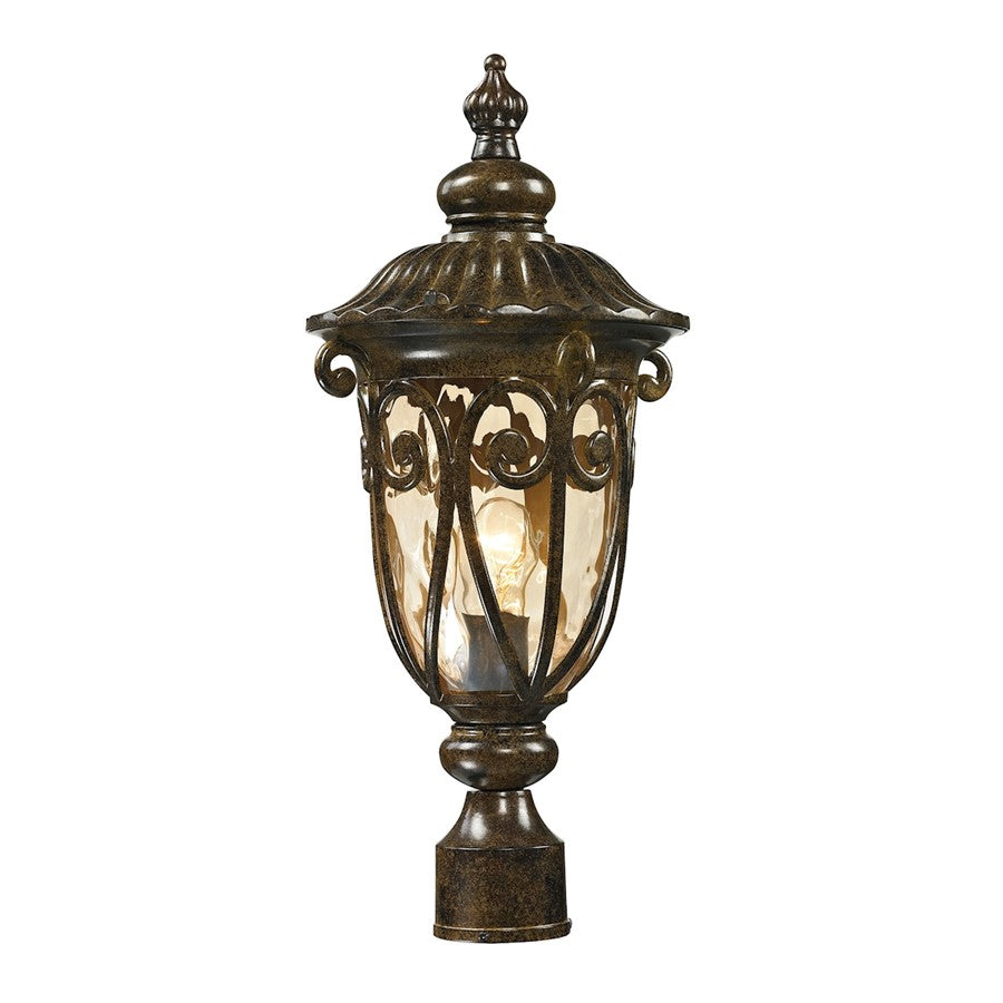 Atlas Logansport 21in 1-Light Outdoor Post Light | Traditional Hazelnut Bronze Metal and Amber Textured Glass | Driveway & Garden | Model OL11397-BZ