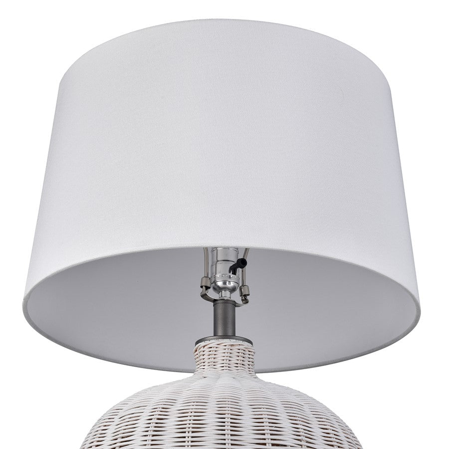 Atlas Lighting Brinley 29in 1-Light Table Lamp | Transitional White Rattan and Pewter Metal with White Linen Shade | Living Room | Model PL11042-WH