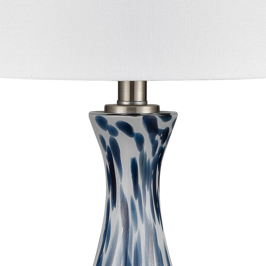 Atlas Lighting Cordelia Sound 30in 1-Light Table Lamp Set of 2 | Transitional Blue and White Glass and White Fabric Shade | Model PL11047-BLS