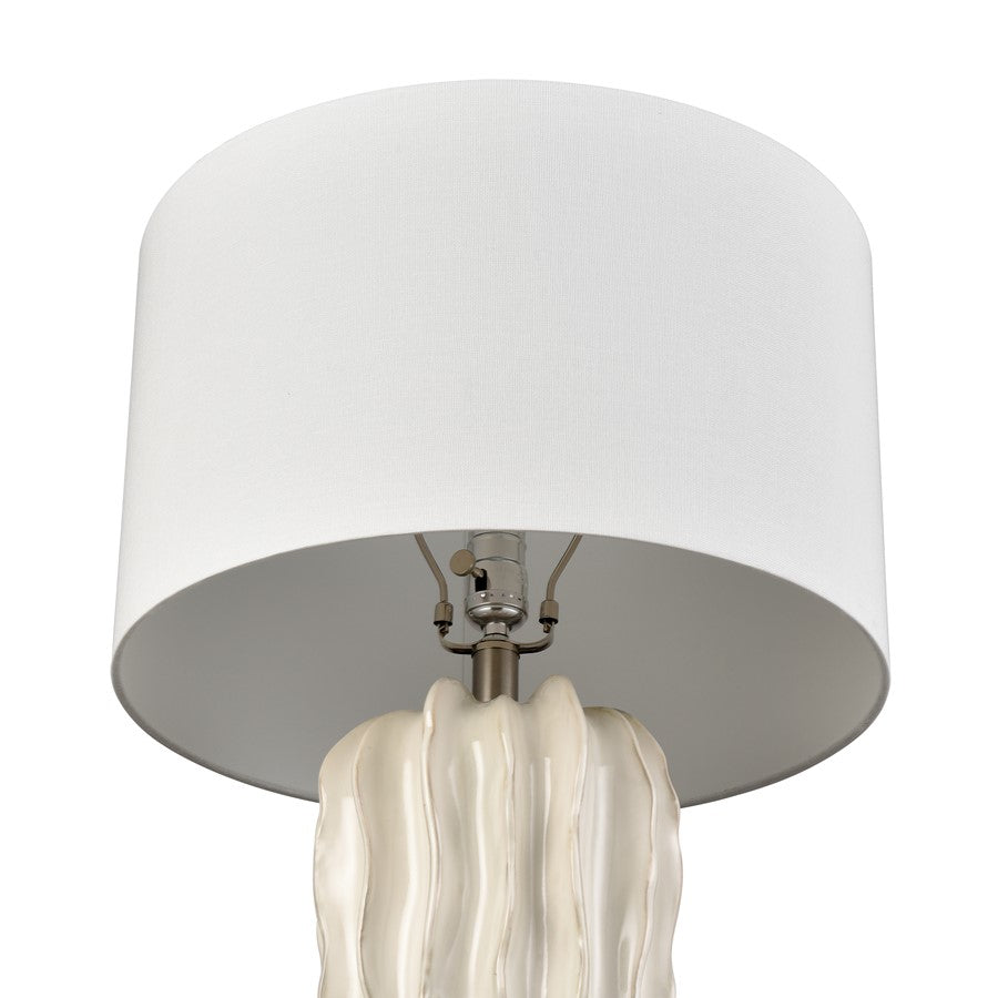 Atlas Lighting Genesee 27.5in 1-Light Table Lamp | Transitional White Glazed Earthenware and White Linen Shade | Living Room | Model PL11059-WH