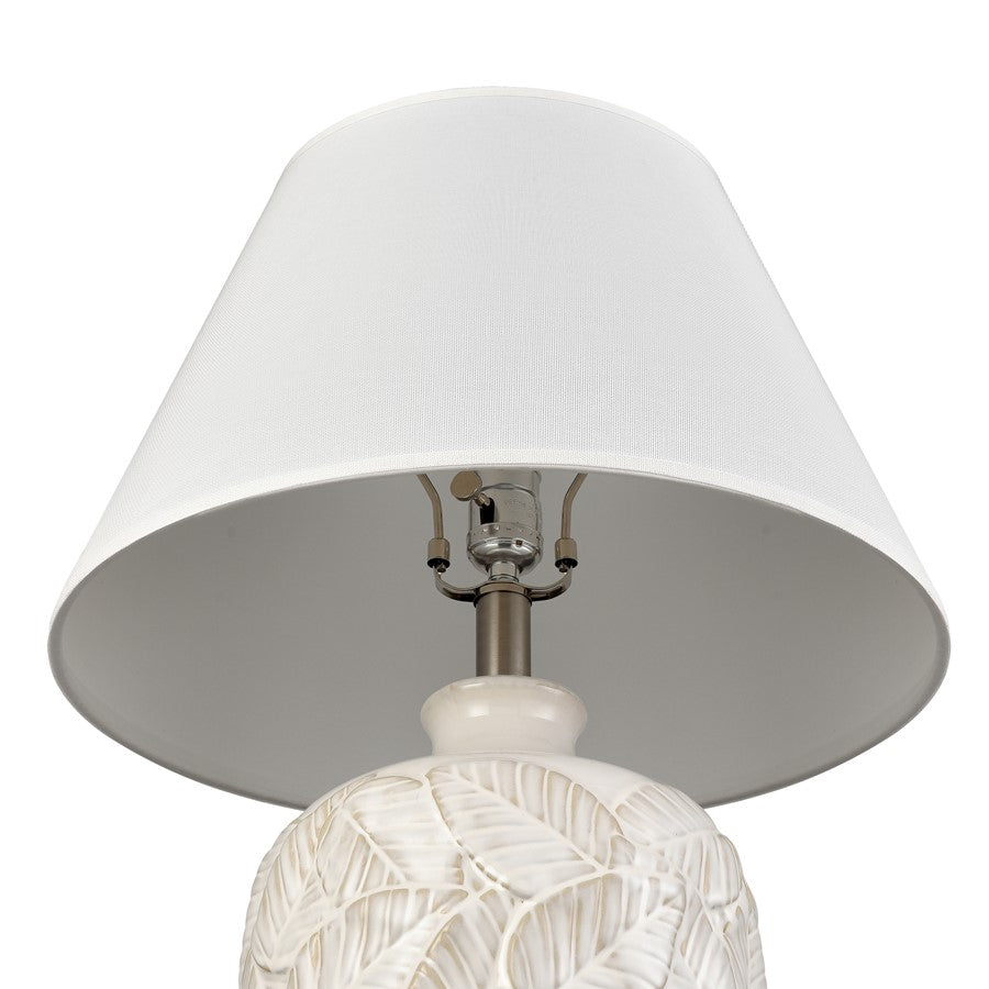 Atlas Lighting Goodell 18in 1-Light Table Lamp | White Glazed Earthenware and White Fabric Shade | Living Room & Bedroom | Model PL11061-WH