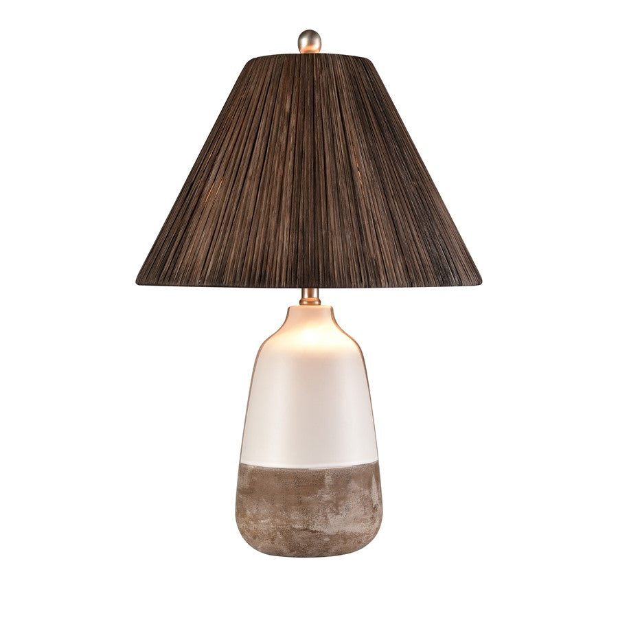 Atlas Lighting Kirkover 26in 1-Light Table Lamp | White Glazed and Brown Earthenware with Rattan Shade | Living Room & Bedroom | Model PL11074-WH