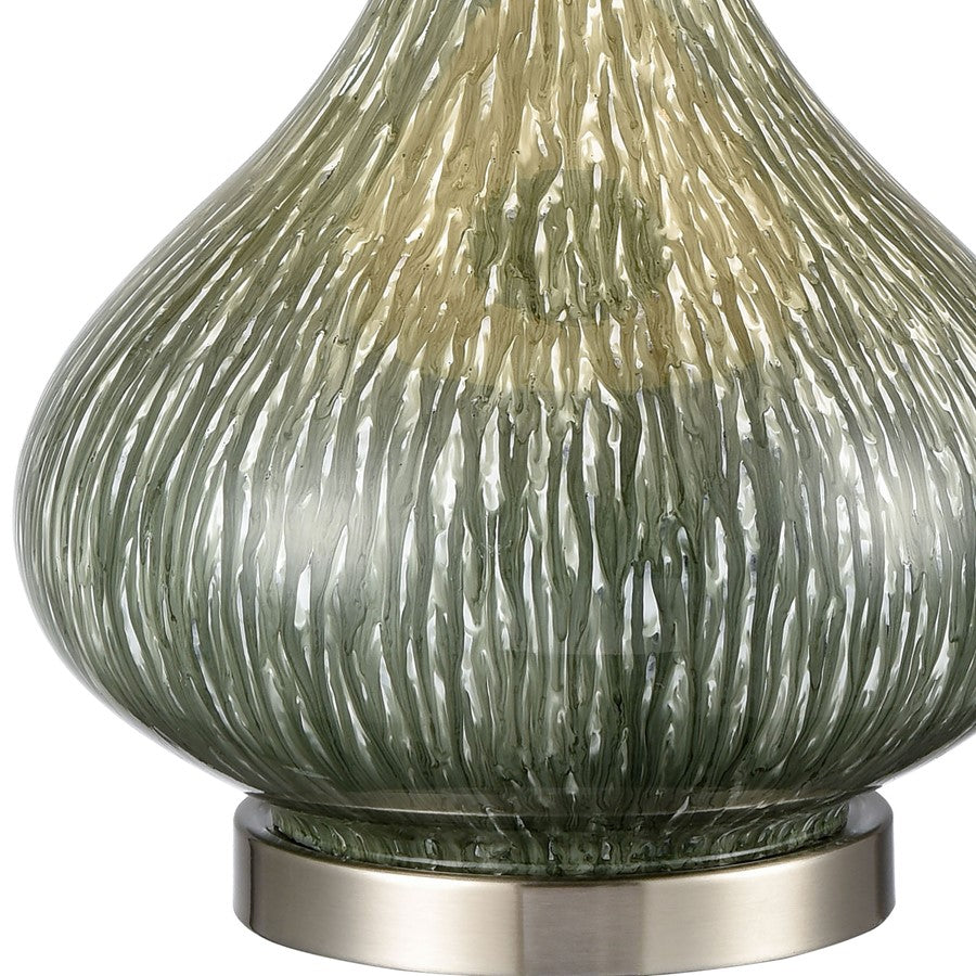 Atlas Lighting Northcott 28in 1-Light Table Lamp | Transitional Green Glass and Brushed Steel with White Linen Shade | Living Room | Model PL11087-GN