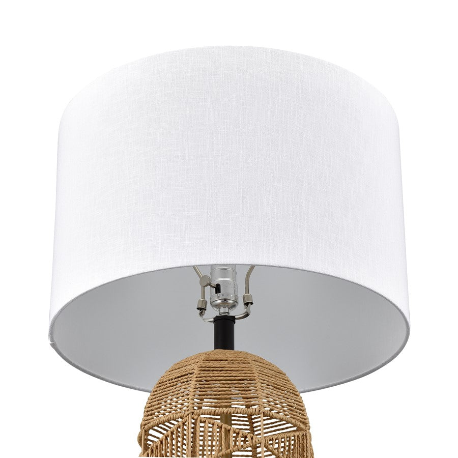 Atlas Lighting Peckham 30in 1-Light Table Lamp | Natural Woven Paper Rope and White Fabric Drum Shade | Living Room & Bedroom | Model PL11090-NA