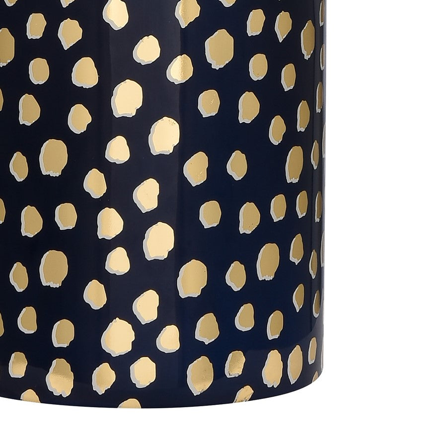 Atlas Lighting Signe 15in 1-Light Table Lamp | Navy Earthenware and Gold with White Fabric Drum Shade | Living Room & Bedroom | Model PL11104-BL