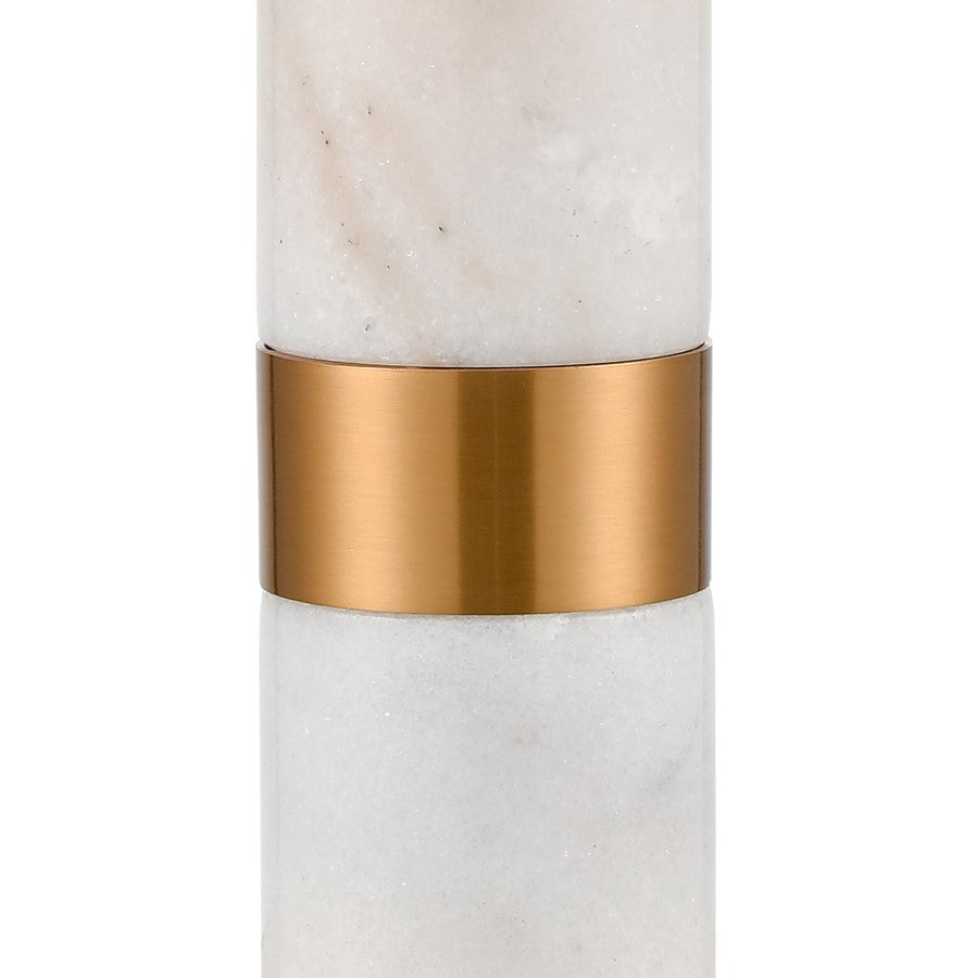 Atlas Lighting Sureshot 15in 1-Light Table Lamp | White Marble and Aged Brass Metal Shade | Living Room & Bedroom | 9 x 9 x 15 in | Model PL11106-WH