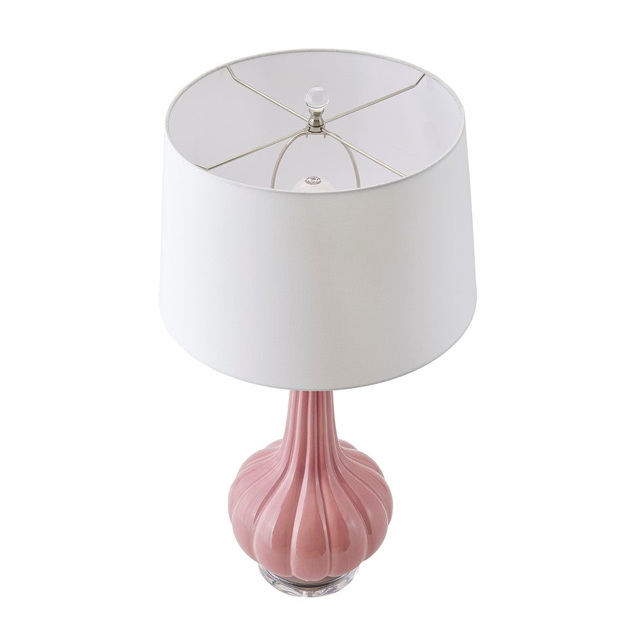 Atlas Lighting Abbey Lane 30in 1-Light Table Lamp | Traditional Pink Earthenware and White Linen Shade | Living Room & Bedroom | Model PL11121-PK