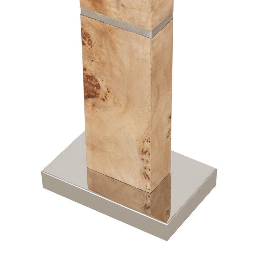 Atlas Lighting Cahill 63in 1-Light Floor Lamp | Natural Burl Wood and Polished Nickel with White Fabric Rectangular Shade | Living | Model PL11143-NA