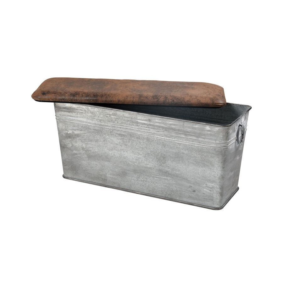 Atlas Lighting Norfolk 35in Bench | Traditional Galvanized Metal and Natural Fabric | Entryway & Living Room Seating with Storage | Model SE11040-01