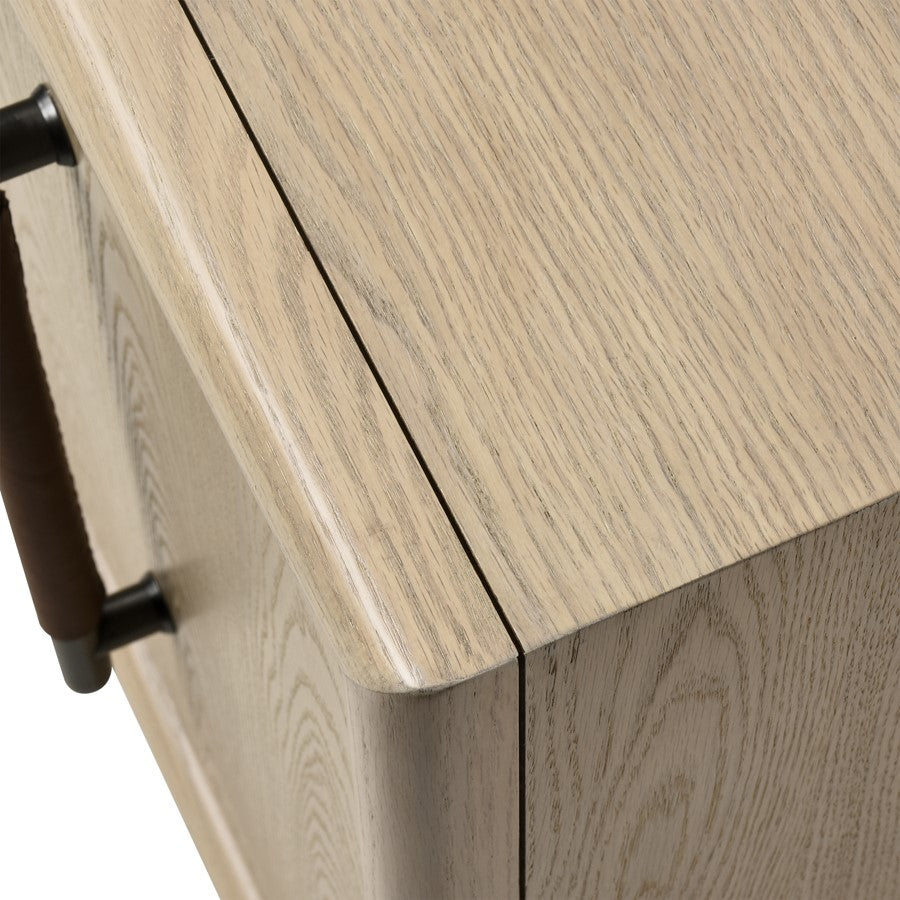 Atlas Lighting Yearling 68in 4-Door Credenza | Light Oak and Blackened Bronze with Leather Handles | Living Room & Dining Room | Model ST11095-01