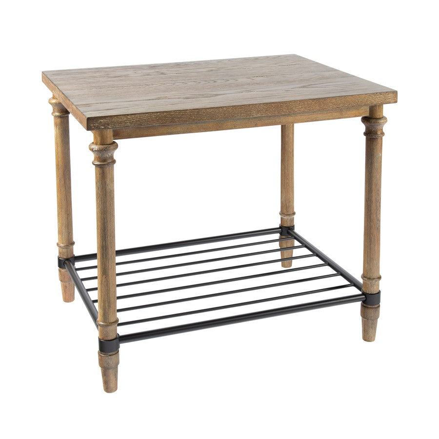 Atlas Lighting Beacon Hill 28in Accent Table | Rustic Natural Wood Top and Black Metal Shelf | Living Room & Entryway | Model TA11011-01