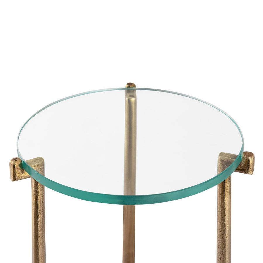 Atlas Bump Out 9in Accent Table | Aged Brass Metal and Clear Glass Transitional | Living Room & Bedroom Drinks Table | Model TA11030-01