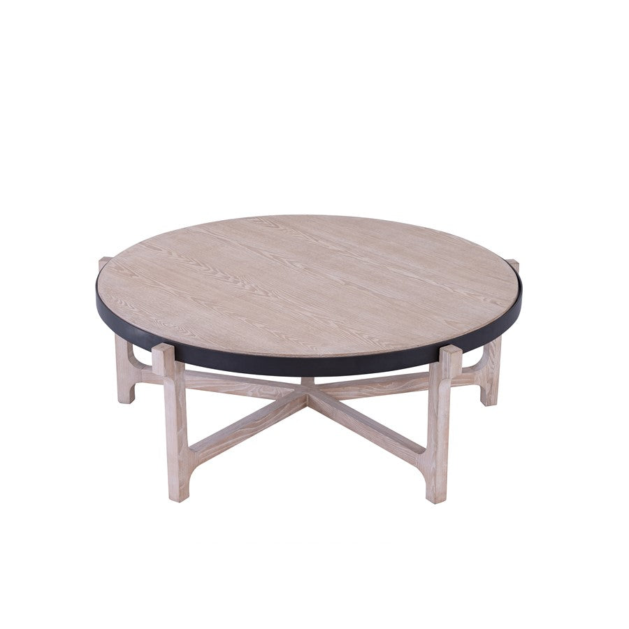 Atlas Donovan 45in Round Coffee Table | Traditional Light Ash Wood and Black Iron | Living Room Centerpiece | 45 x 45 x 17 in | Model TA11067-01