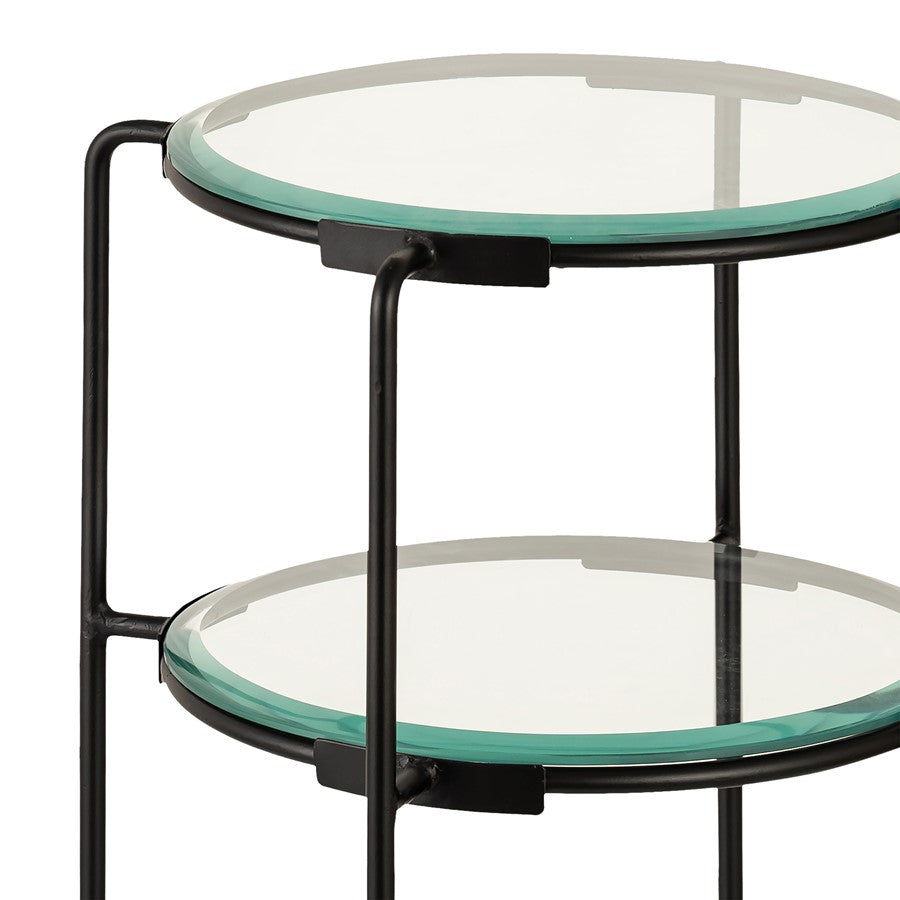 Atlas Lighting Oscar 14in Accent Table | Black Metal and Clear Glass | Living Room & Bedroom | 14 x 14 x 24 in | Model TA11134-01