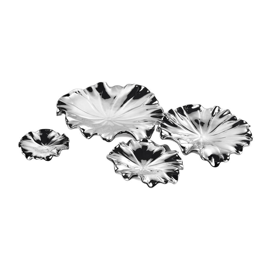 Atlas Lighting Petal Bowl Set of 4 | Silver Earthenware Wall Decor | Living Room & Entryway Accent | 13in W x 1in D x 13in H | Model WA11119-02S