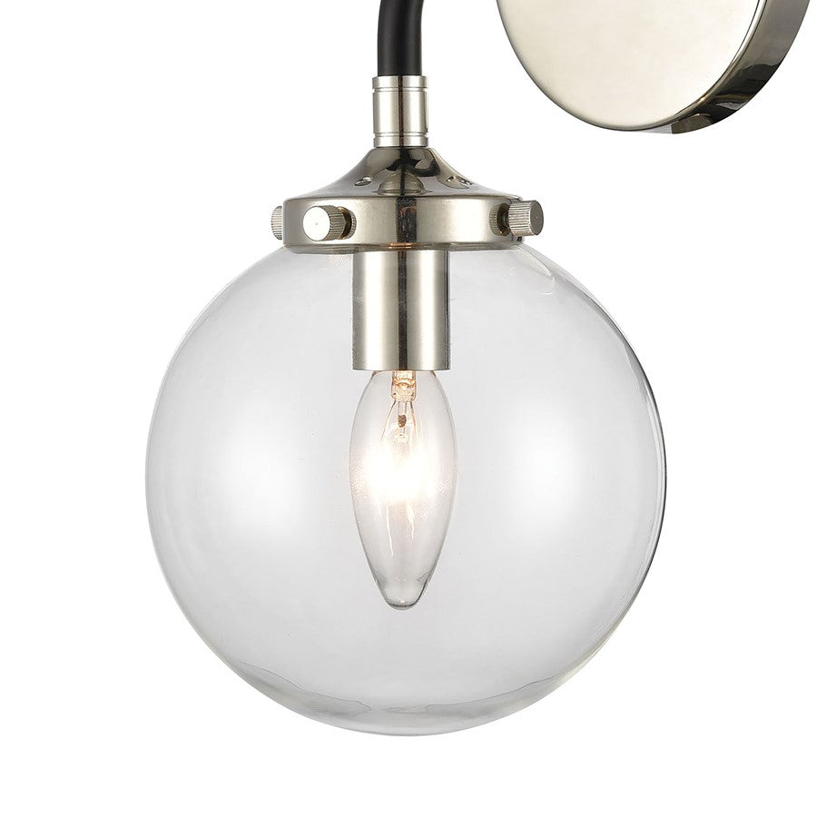Atlas Lighting Boudreaux 12in 1-Light Wall Sconce | Mid-Century Matte Black and Polished Nickel with Clear Glass | Bedroom | Model WL11032-NK