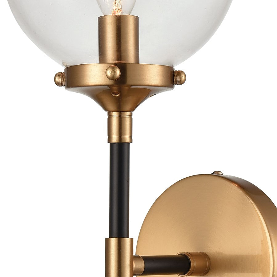 Atlas Lighting Boudreaux 21in 2-Light Wall Sconce | Mid-Century Antique Gold and Matte Black with Clear Glass | Bedroom & Hallway | Model WL11034-GD