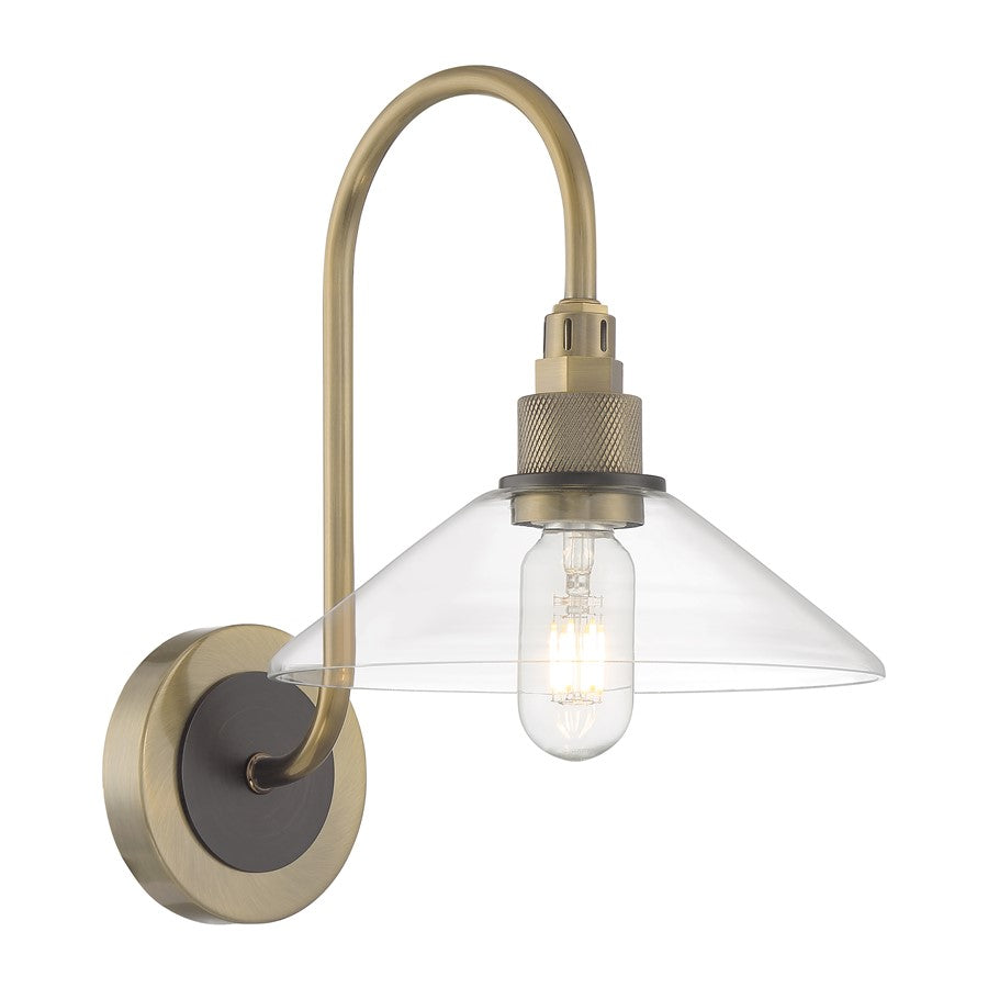 Atlas Lighting Charis 13in 1-Light Wall Sconce | Traditional Antique Brass and Oil Rubbed Bronze with Clear Glass | Bedroom | Model WL11047-BS