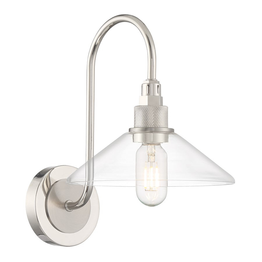 Atlas Lighting Charis 13in 1-Light Wall Sconce | Traditional Polished Nickel and Brushed Nickel with Clear Glass | Bedroom | Model WL11047-NK
