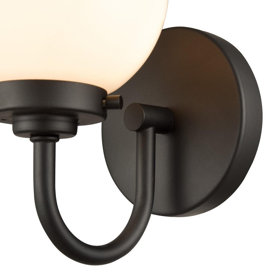 Atlas Lighting Fairbanks 1-Light Wall Sconce | Midcentury Matte Black and White Opal Glass | Bedroom & Hallway Accent Light | Model WL11072-BK2
