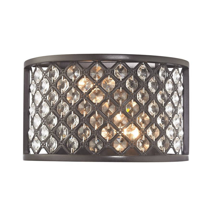 Atlas Lighting Genevieve 6in 2-Light Wall Sconce | Modern Oil Rubbed Bronze and Crystal | Bedroom & Hallway Accent Light | Model WL11083-BZ