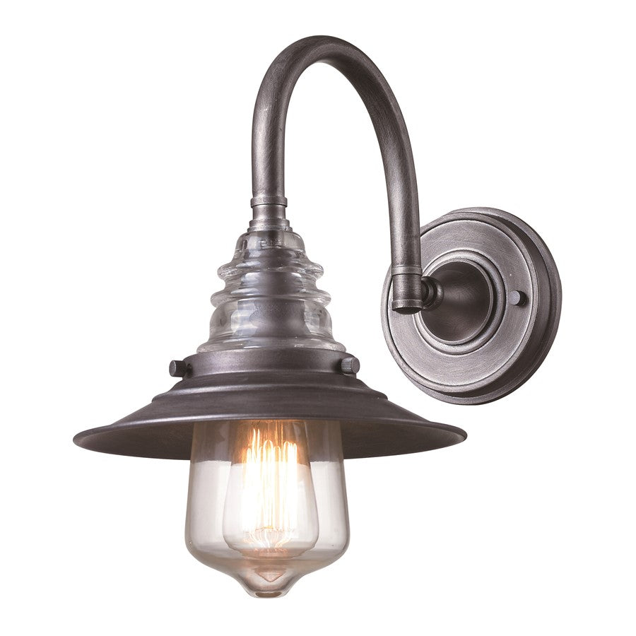 Atlas Lighting Insulator Glass 14in 1-Light Wall Sconce | Industrial Weathered Zinc and Clear Glass | Bedroom & Hallway | Model WL11093-SV