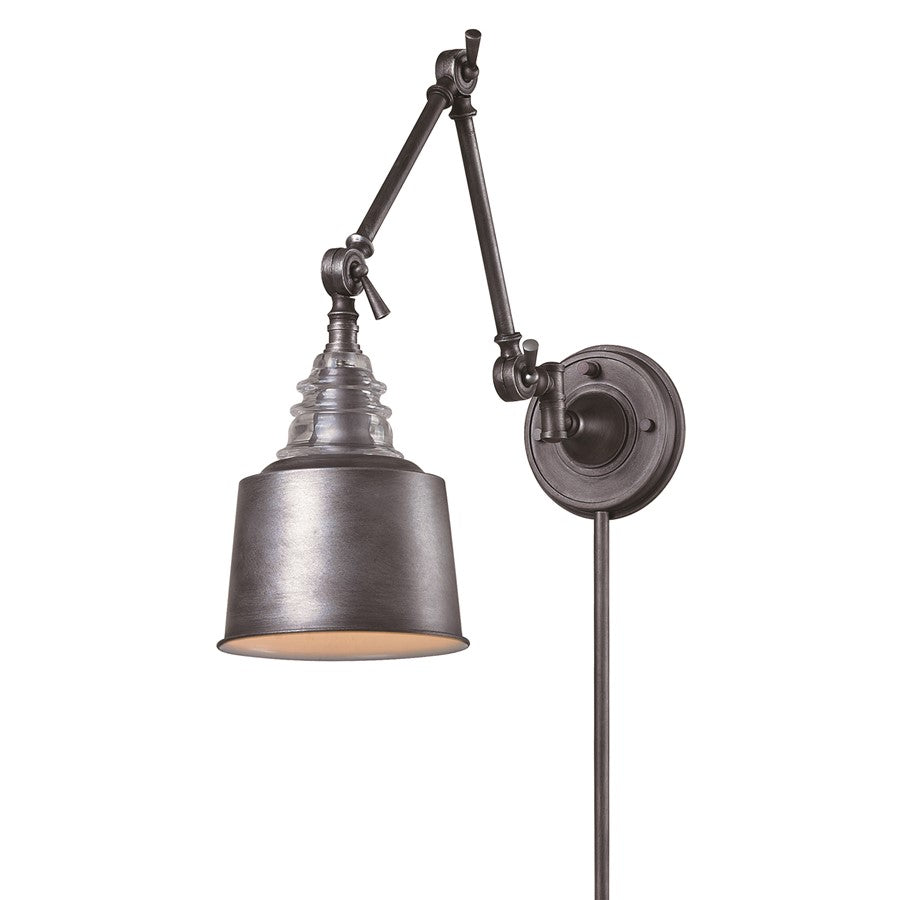 Atlas Lighting Insulator Glass 18in 1-Light Wall Sconce | Industrial Weathered Zinc and Gray Glass | Bedroom & Hallway | Model WL11094-SV