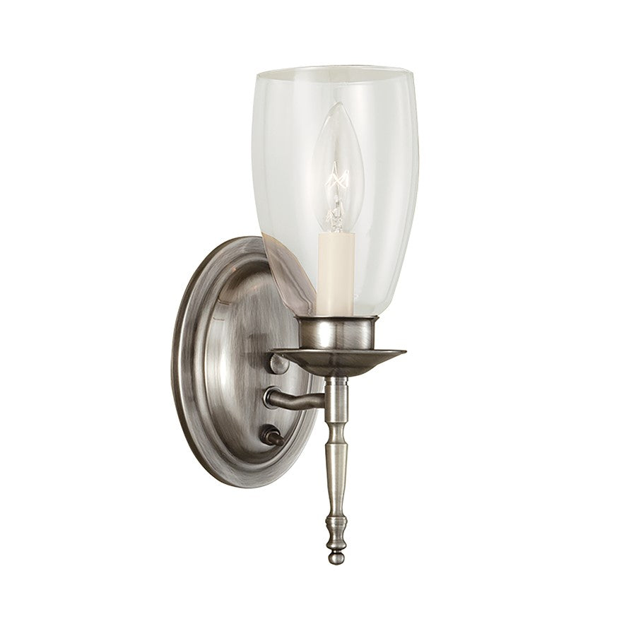 Atlas Lighting Legacy 11.5in 1-Light Wall Sconce | Traditional Pewter and Clear Glass | Hallway & Bedroom | 3.75 x 3.75 x 11.5 in | Model WL11101-SV