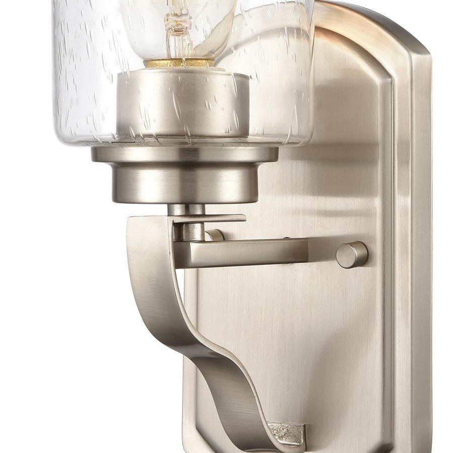 Atlas Lighting Market Square 5in 1-Light Wall Sconce | Transitional Brushed Nickel and Seeded Glass | Hallway & Bedroom Accent | Model WL11106-NK