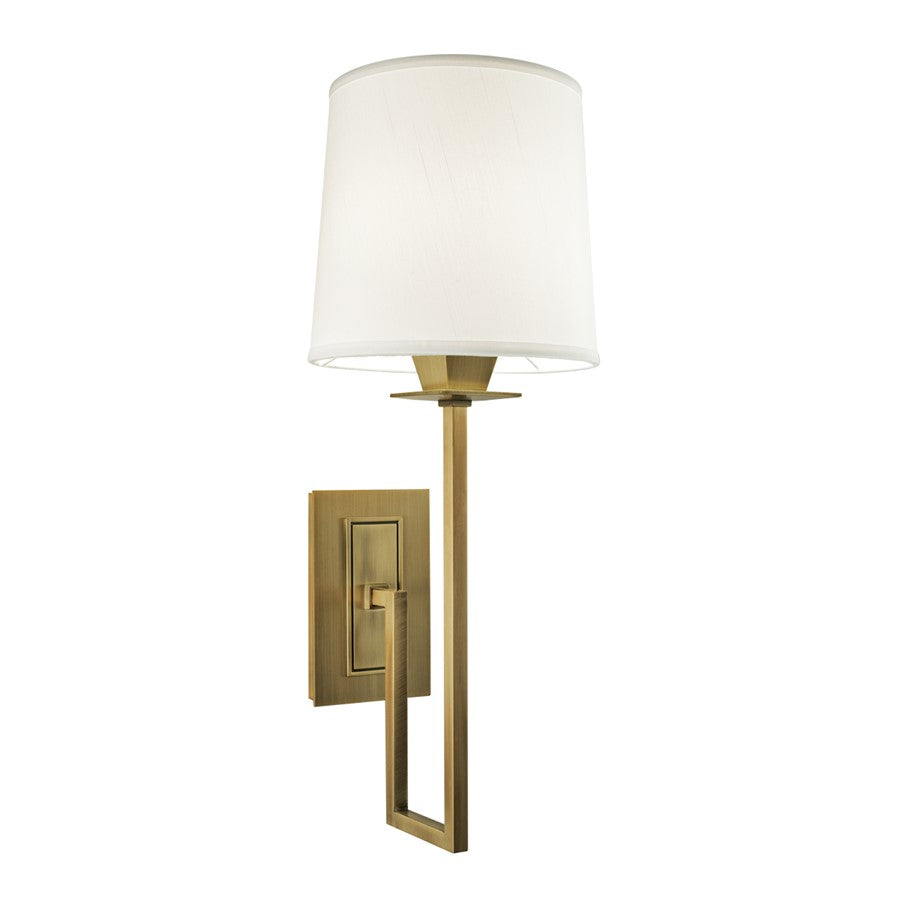 Atlas Lighting Maya 19in 1-Light Wall Sconce | Transitional Aged Brass and White Fabric | Hallway & Living Room | Model WL11108-BS