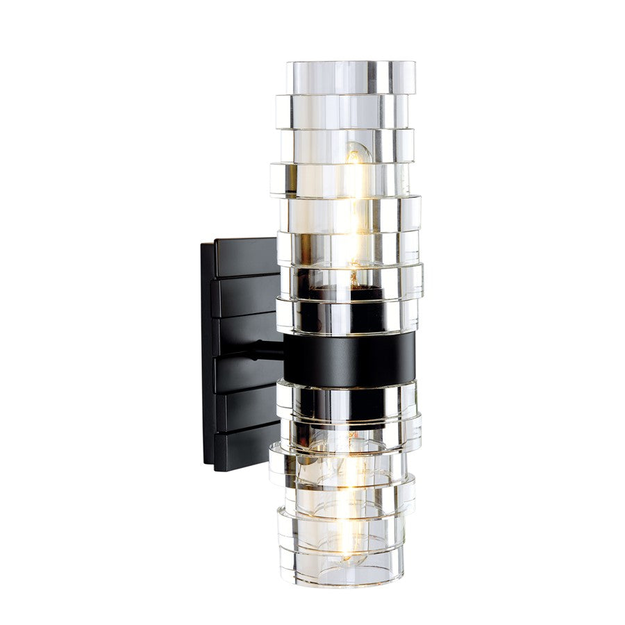 Atlas Lighting Murano 13in 2-Light Wall Sconce | Modern Matte Black and Clear Glass | Hallway & Living Room | 6 x 5 x 13 in | Model WL11118-BK