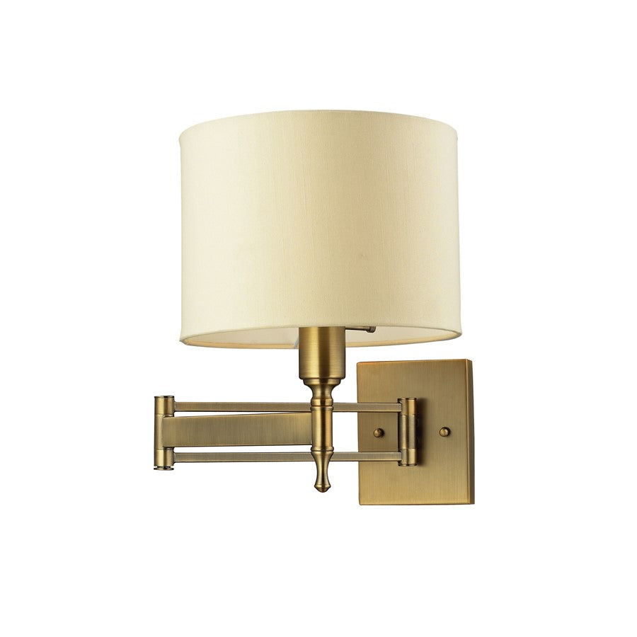 Atlas Lighting Pembroke 10in 1-Light Wall Sconce | Transitional Antique Brass and Natural Fabric Shade | Bedroom & Hallway | Model WL11125-BS