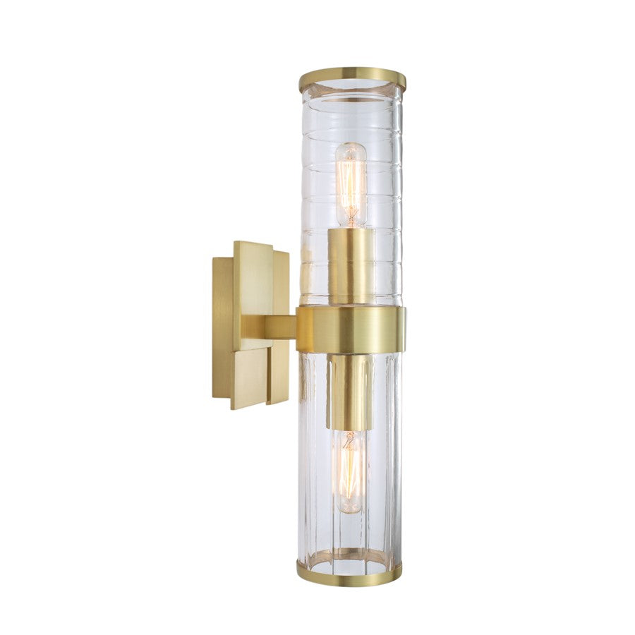 Atlas Lighting Stripe 15in 2-Light Wall Sconce | Transitional Satin Brass and Clear Glass | Bedroom & Hallway Accent Light | Model WL11151-BS