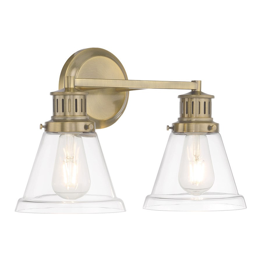 Atlas Lighting Alden 16in 2-Light Vanity Light | Traditional Antique Brass and Clear Glass | Bathroom Vanity | 16 x 7 x 10 in | Model WL11178-BS