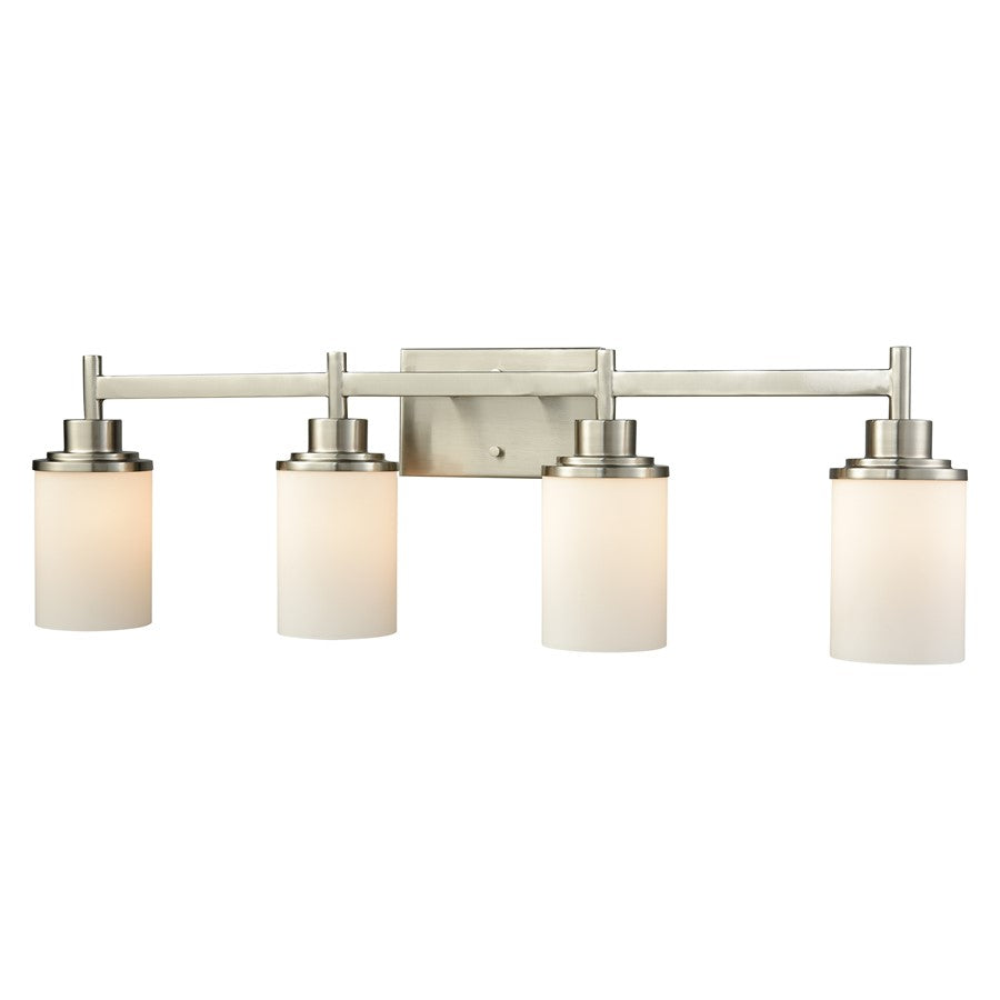 Atlas Lighting Belmar 31in 4-Light Vanity Light | Traditional Brushed Nickel and White Frosted Glass | Bathroom & Powder Room | Model WL11212-NK