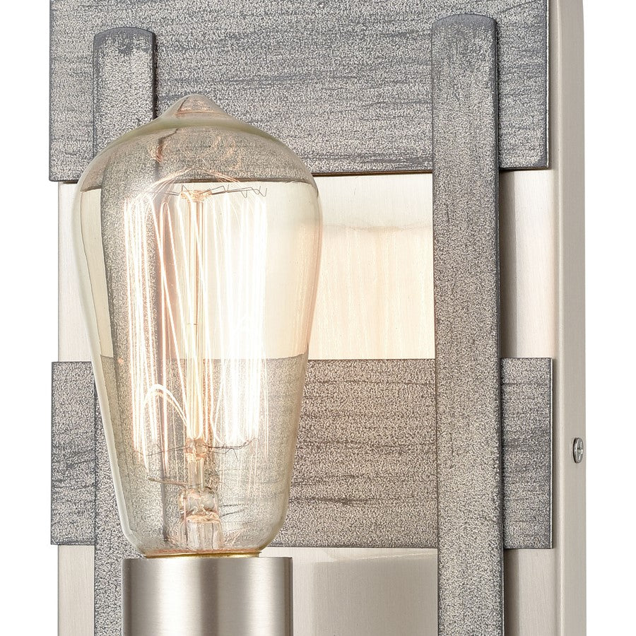 Atlas Lighting Brigantine 9in 1-Light Wall Sconce | Transitional Weathered Driftwood and Satin Nickel Metal | Bathroom & Hallway | Model WL11224-NK