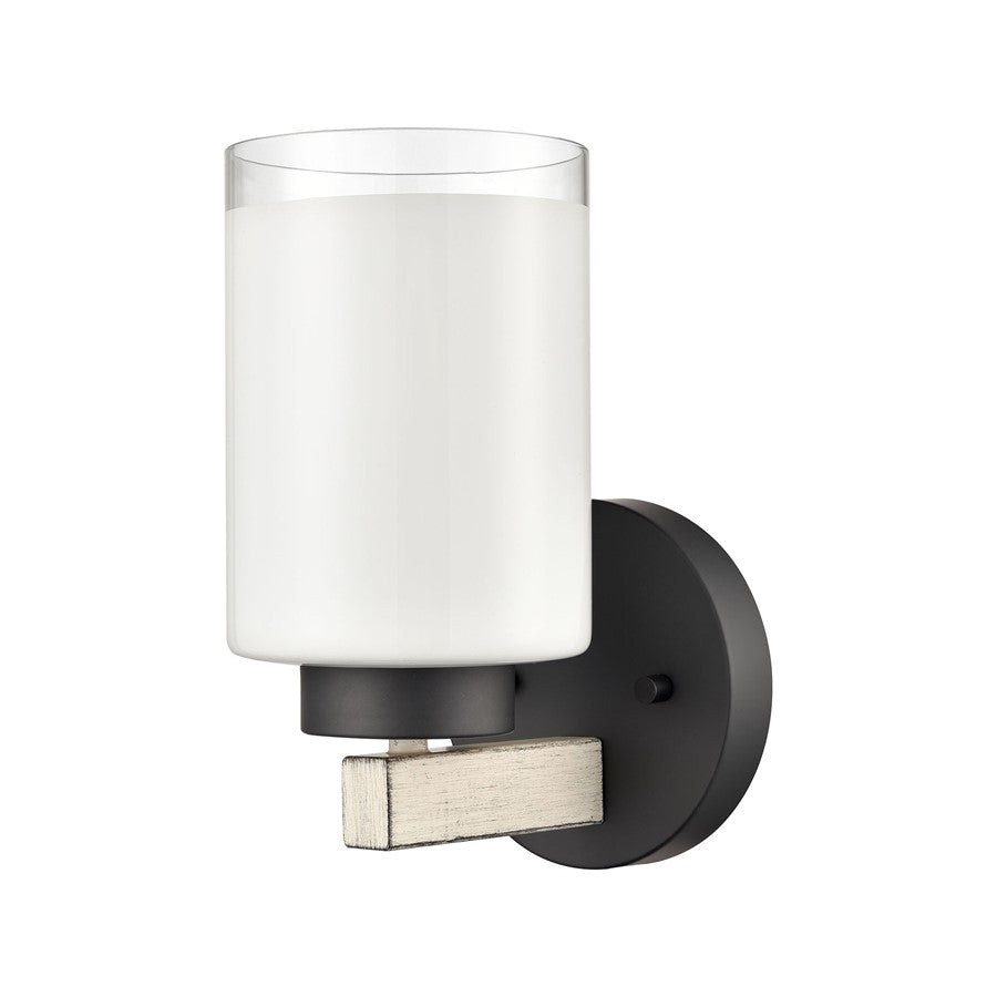 Atlas Lighting Briggs 5in 1-Light Vanity Light | Transitional Matte Black and Whitewash Metal with White Opal Glass | Bathroom | Model WL11226-WH