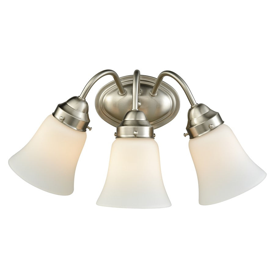 Atlas Lighting Califon 17in 3-Light Vanity Light | Traditional Brushed Nickel and White Glass | Bathroom Vanity | 17 x 8 x 9 in | Model WL11238-NK
