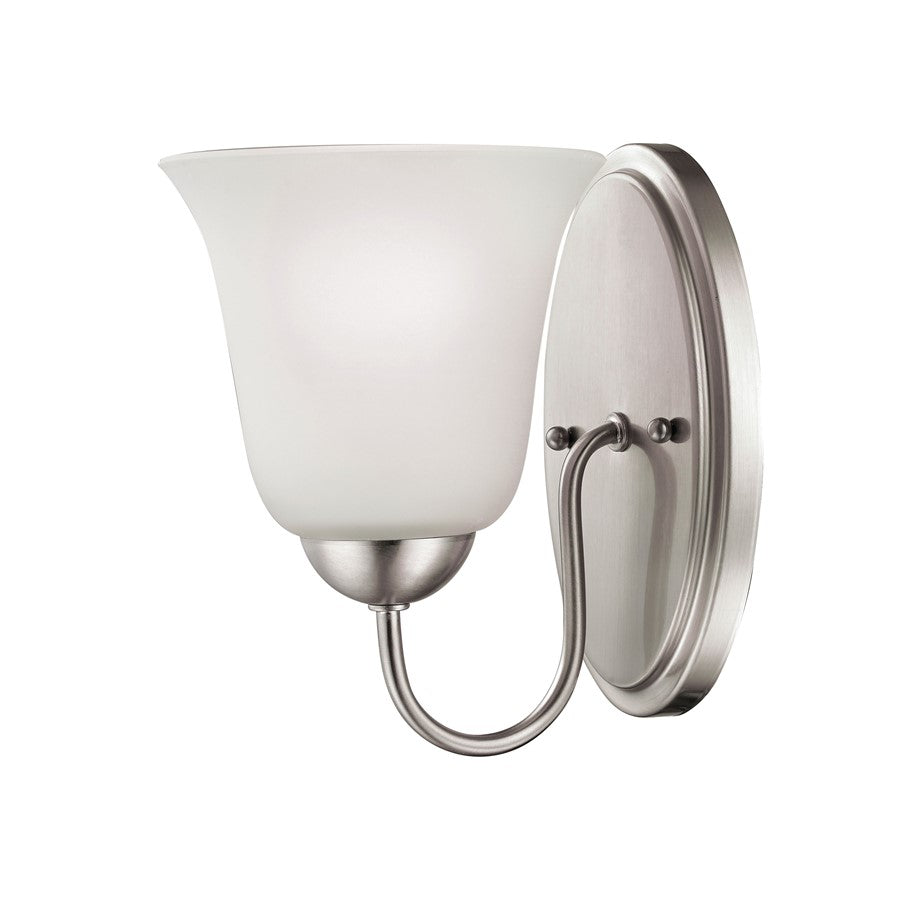 Atlas Lighting Conway 9in 1-Light Sconce | Traditional Brushed Nickel and White Frosted Glass | Bathroom Vanity & Hallway | Model WL11263-NK