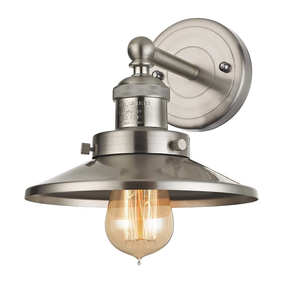 Atlas English Pub 8in 1-Light Wall Sconce | Transitional Brushed Nickel Metal | Bathroom & Hallway | 8 x 10 x 8 in | Model WL11297-NK1