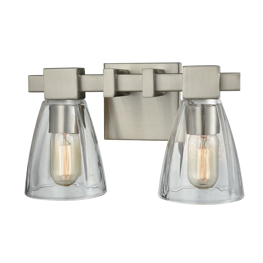 Atlas Lighting Ensley 12in 2-Light Vanity Light | Transitional Satin Nickel and Clear Glass | Bathroom & Powder Room | Model WL11298-NK