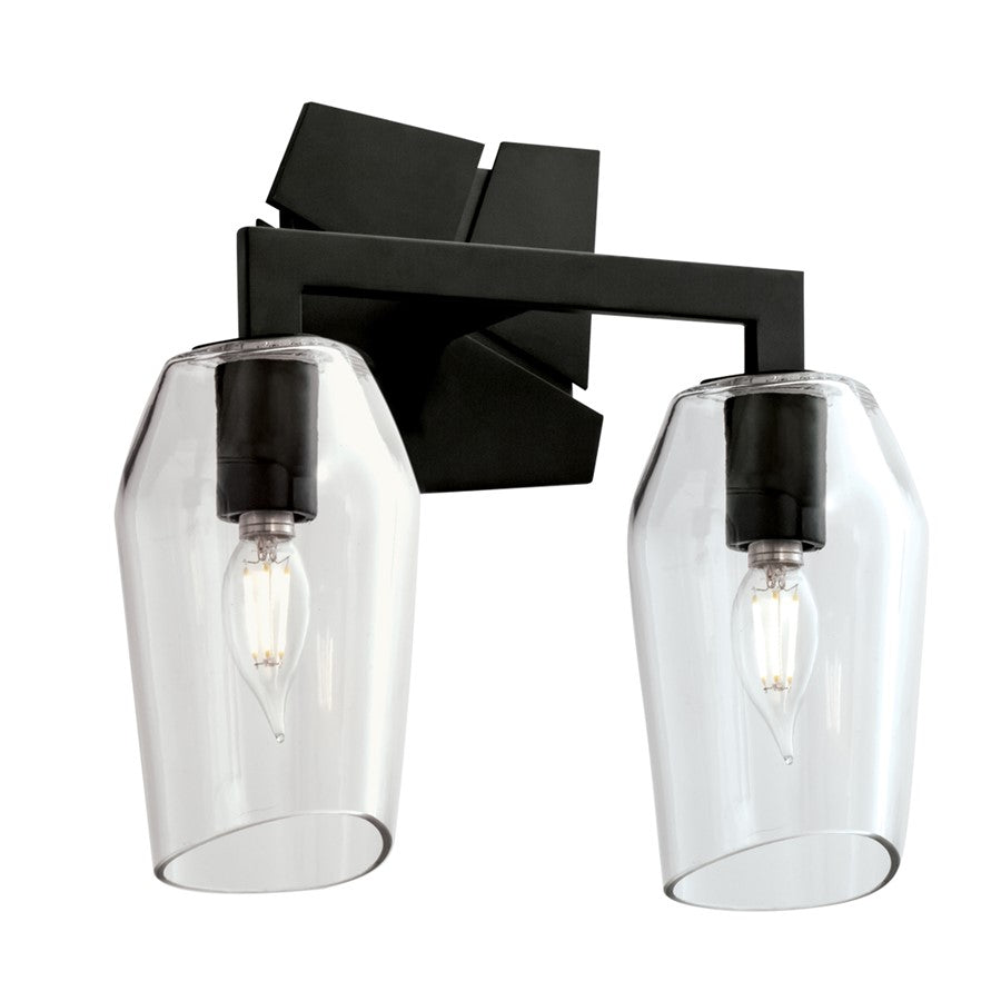 Atlas Lighting Gaia 11in 2-Light Vanity Light | Modern Acid Dipped Black and Clear Glass | Bathroom & Powder Room | 11 x 5 x 11 in | Model WL11308-BK