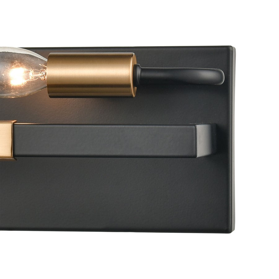 Atlas Lighting Heathrow 15in 2-Light Vanity Light | Transitional Matte Black and Satin Brass | Bathroom Vanity | 15 x 5 x 5 in | Model WL11324-BK