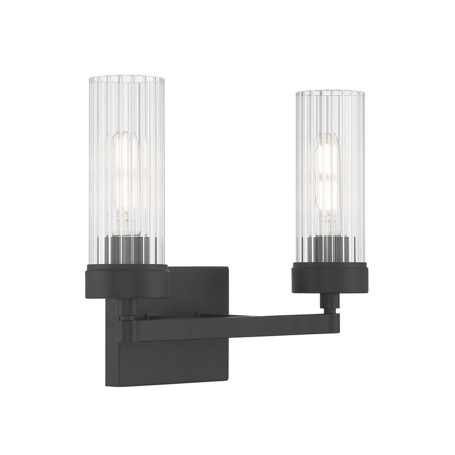 Atlas Lighting Lida 14in 2-Light Vanity Light | Transitional Matte Black and Clear Fluted Glass | Bathroom Vanity | 14 x 5 x 11 in | Model WL11359-BK