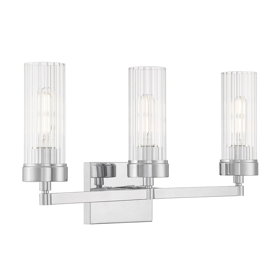 Atlas Lighting Lida 21in 3-Light Vanity Light | Transitional Chrome and Clear Fluted Glass | Bathroom Vanity | 21 x 5.25 x 11.25 in | Model WL11360-CH